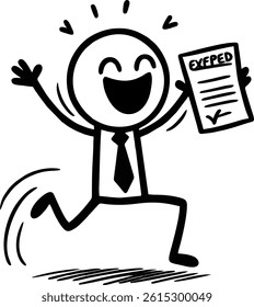 Stick Figure Recruitment Scene – Job Interview, Hiring, and Resume Submission – Thin Line Vector