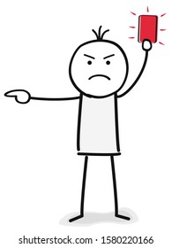 stick figure as a referee with a red card