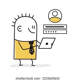 Stick figure. Registration form or login user interface. Doodle style. Vector illustration.