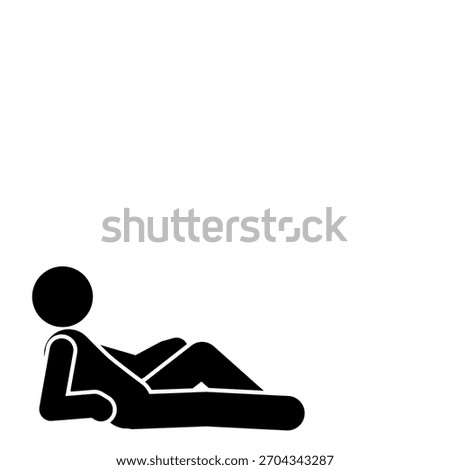 Stick figure relaxing while lying down in a calm scene.