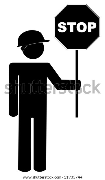 Stick Figure Road Worker Stop Sign Stock Vector (Royalty Free) 11935744 ...