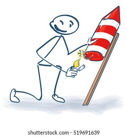 Stick figure with a rocket and  new year