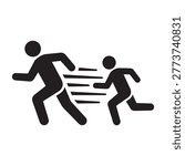 Stick figure running away from another person in a chase
