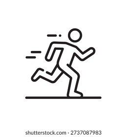 Stick figure running man icon in simple line art style for graphic design