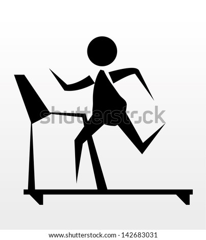 Stick figure is running on the treadmill.
