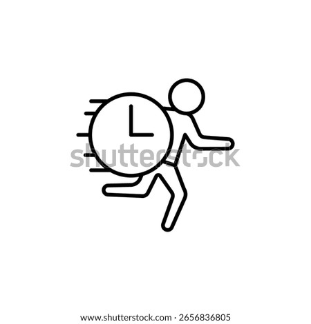 Stick Figure Rushing With Clock Icon To Illustrate Time Pressure