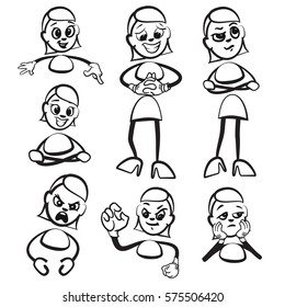 Stick figure series emotions - joy and anger set, hand-drawn vector clipart