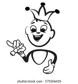 Stick figure series emotions - king with cigar, hand-drawn vector clipart