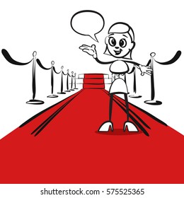 Stick figure series emotions - opening red carpet, hand-drawn vector clipart