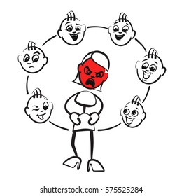 Stick figure series emotions - rage, hand-drawn vector clipart