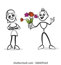 Stick figure series emotions - Valentine's Day, Hand drawn Vector Artwork