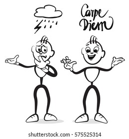 Stick figure series emotions - victory and defeat, hand-drawn vector clipart
