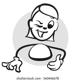 Stick figure series emotions - Woman winking, Hand drawn Vector Artwork