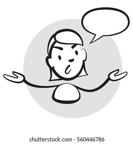 Stick figure series emotions - Woman speech bubble gesture, Hand drawn Vector Artwork