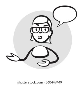 Stick figure series emotions - Woman speech bubble, Hand drawn Vector Artwork