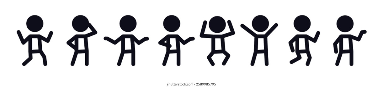 stick figure, set of icons people, basic movement, man poses, pictogram human silhouettes	
