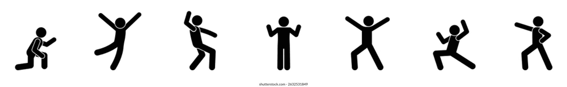stick figure, set of icons people, basic movement, man poses, pictogram human silhouettes	
