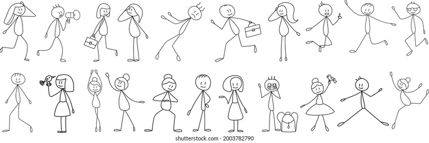 stick figure set of little men, isolated, vector