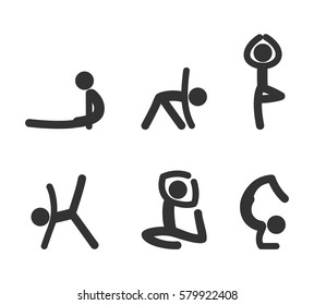 stick figure set, yoga postures, exercises, man silhouette, symbol
