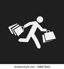 stick figure with shopping bags. Symbol of running man with shopping bags. Vector illustration