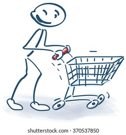 Stick figure with a shopping cart and successful shopping