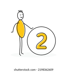 Stick figure showing number 2 or two isolated on white background.