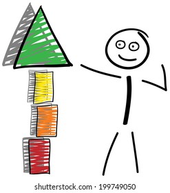 Stick figure shows on a tower at top, from red to green, with shadow.