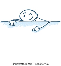 Stick figure shows poster below