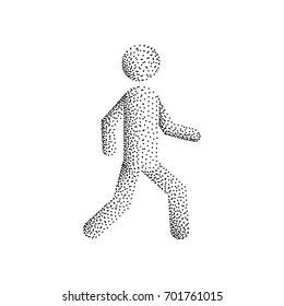 stick figure, silhouette of a walking person vector illustration isolated on white background, dot gradient