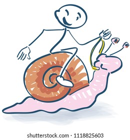 Stick figure sitting on a snail and worm race