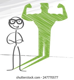 Stick figure with sketched strong and muscled arms