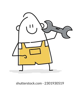 Stick figure, smart businessman, help in solving the problem, improve business. Doodle style. Vector illustration.