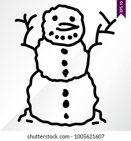 Stick figure snowman on the white, light backgroung, vector