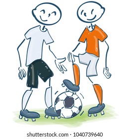 Stick figure as soccer player in white and orange