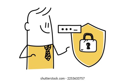 Stick figure. Solution, opportunity, secure, data access, encryption, account access concept. Doodle style. Vector illustration.