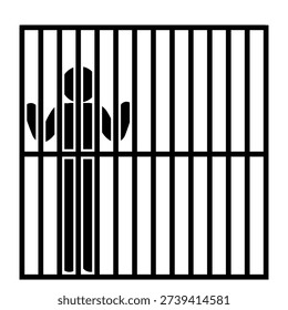 Stick Figure Standing Behind Prison Bars
