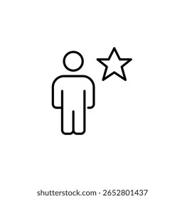 Stick figure and star. Favorite user, feedback, loyalty customer. Pixel perfect, editable stroke vector icon