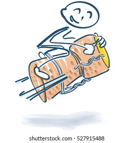 Stick figure with a starting champagne cork and Happy New Year