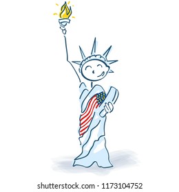 Stick figure as a statue of liberty with flare and freedom