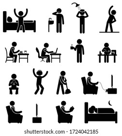 Stick figure stay home routine social distancing schedule 