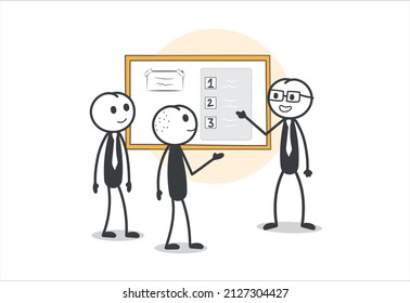 Stick Figure Stickman Discussing Point With Business Team And Finding A Solution