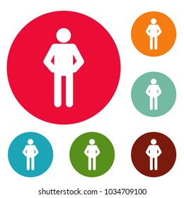 Stick figure stickman icons circle set vector isolated on white background