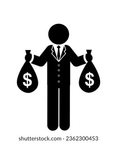 stick figure and stickman vector silhouette illustration, Businessman, Success, Wealth, Entrepreneurship