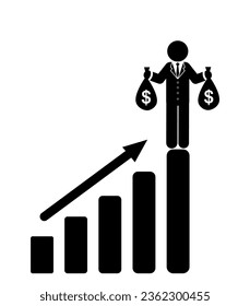 stick figure and stickman vector silhouette illustration, Businessman, Success, Wealth, Entrepreneurship