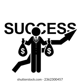 stick figure and stickman vector silhouette illustration, Businessman, Success, Wealth, Entrepreneurship