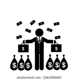stick figure and stickman vector silhouette illustration, Businessman, Success, Wealth, Entrepreneurship