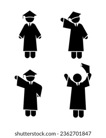 stick figure and stickman vector silhouette illstration, Graduate, Ceremony, Diploma