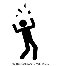 Stick figure struck by falling stone above.