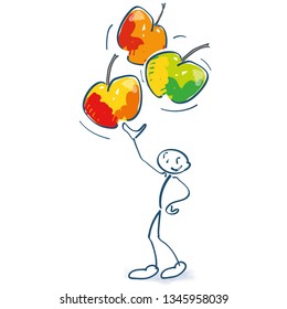 Stick figure with three apples in the air having fun 