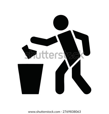 Stick figure throwing trash into a bin simple icon